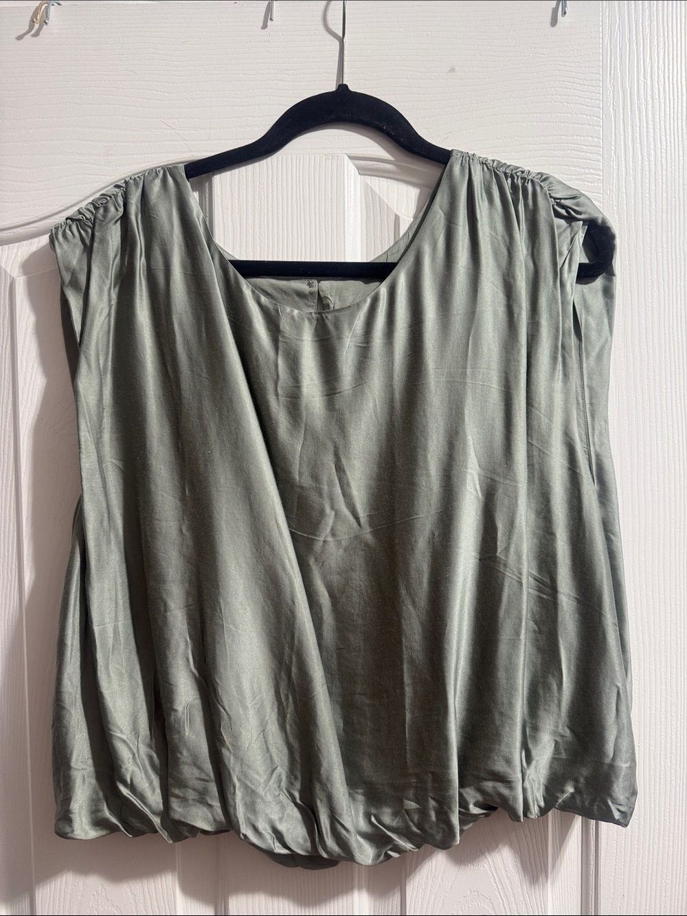 Anthropologie Sage Green Draped Cap-Sleeve Blouse